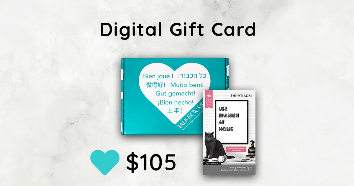 $105 digital gift card (1 box + phrasebook bundle) – talkbox.mom $105 digital gift card