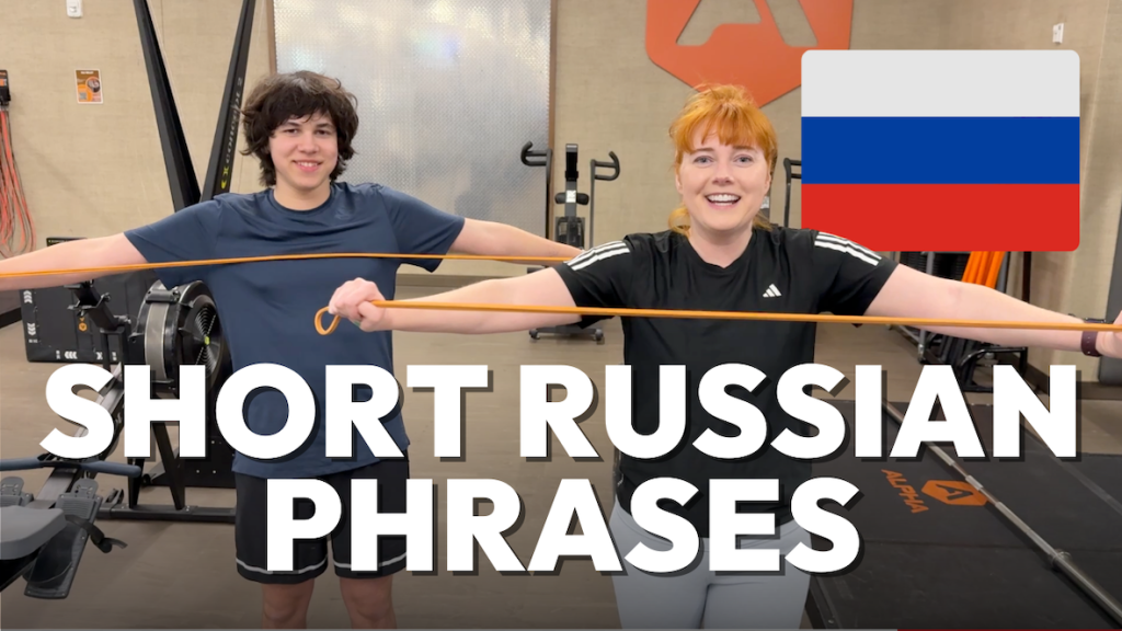 Adelaide practicing short Russian phrases with her son